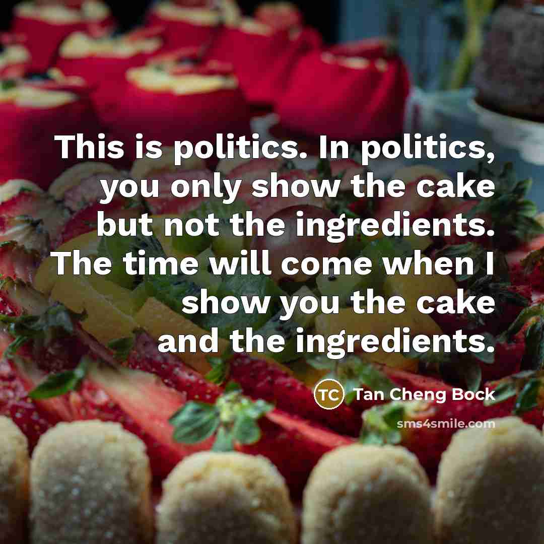 “This is politics. In politics, you only show the cake…” quote by Tan Cheng Bock