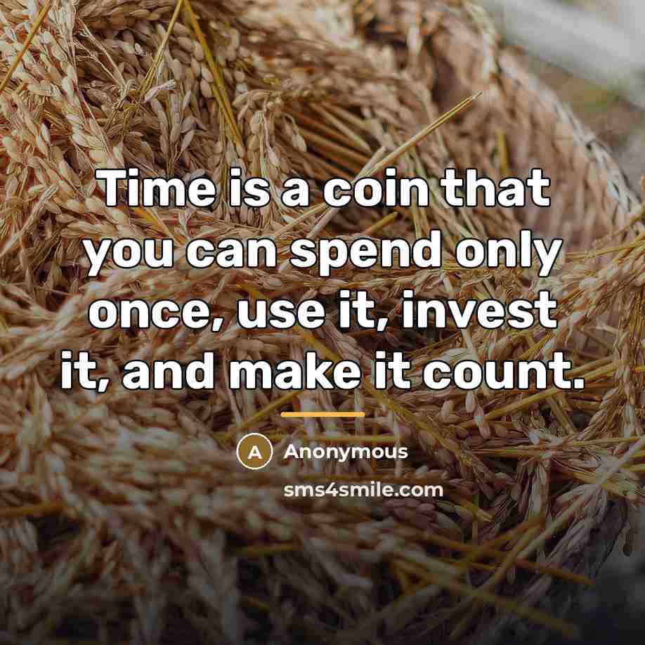 “Time is a coin that you can spend only once,…” quote by Anonymous