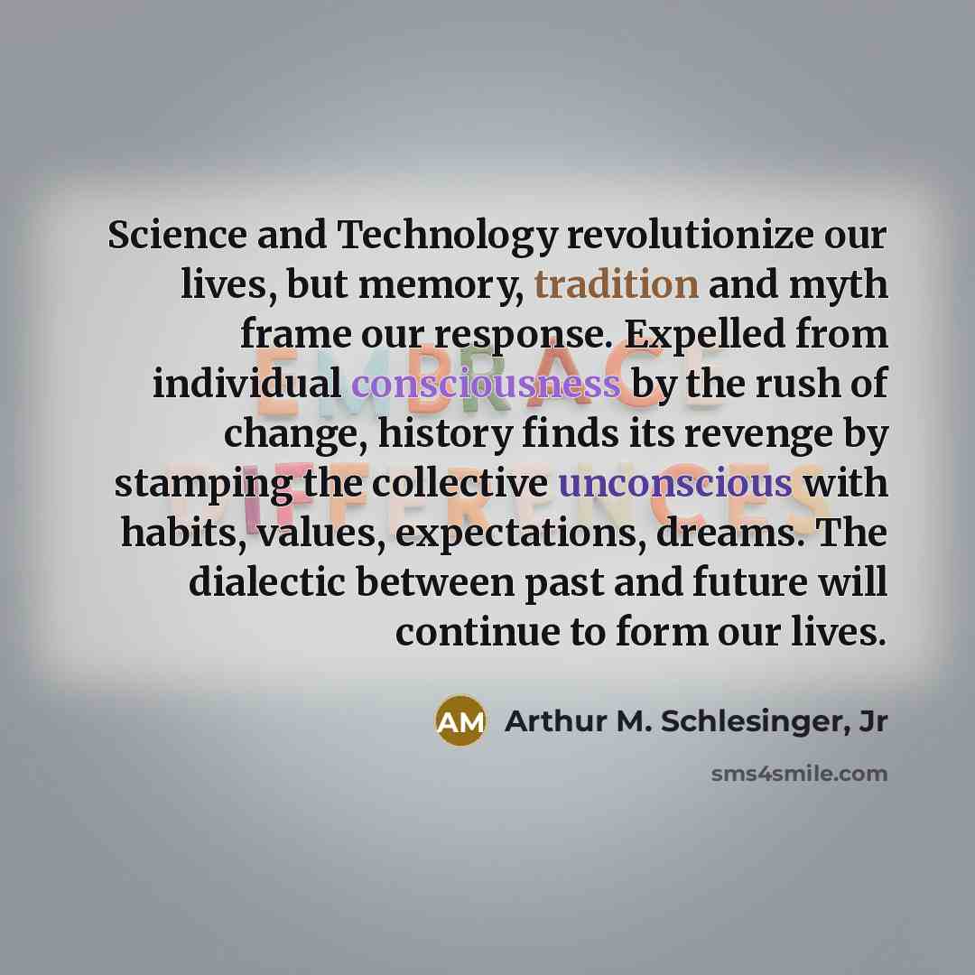 “Science and Technology revolutionize our lives, but memory, tradition and…” quote by Arthur M. Schlesinger, Jr