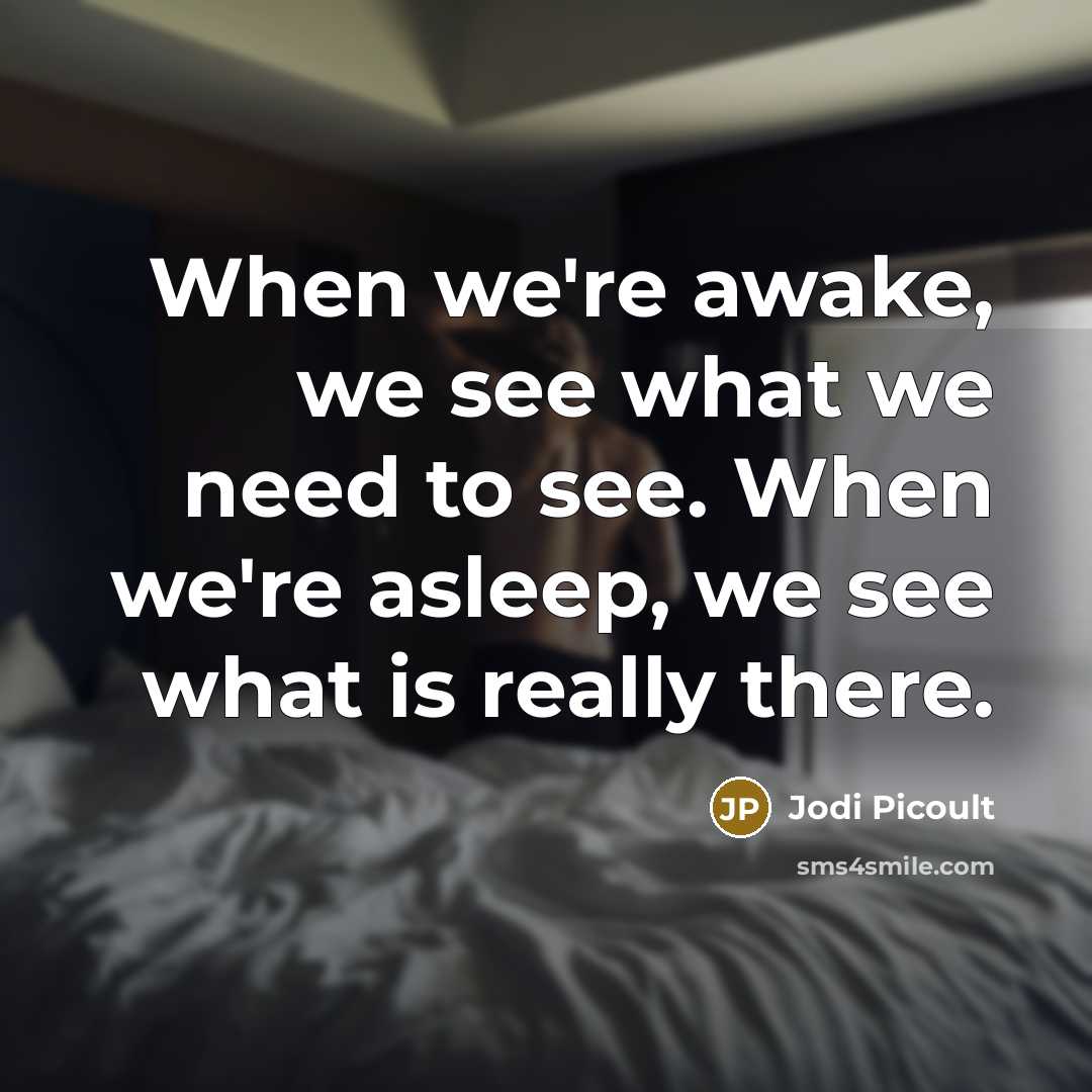 “When we're awake, we see what we need to see. When we're asleep, we see what is really there.” quote by Jodi Picoult