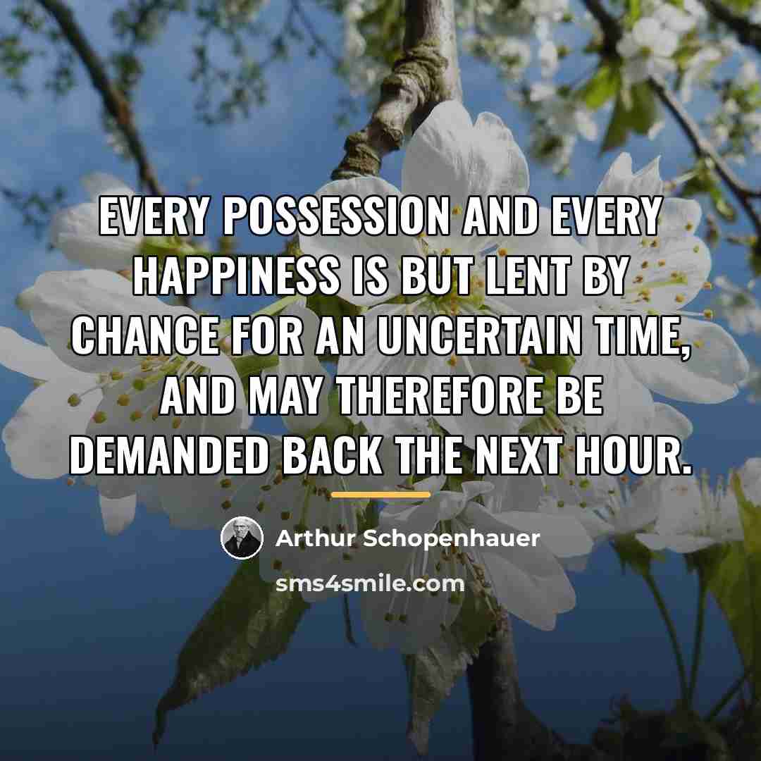 “Every possession and every happiness is but lent by chance…” quote by Arthur Schopenhauer