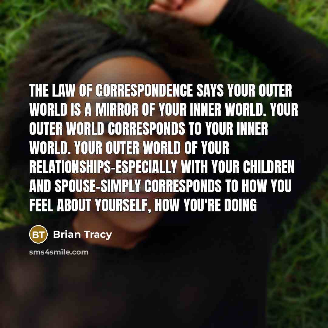 “The law of correspondence says your outer world is a…” quote by Brian Tracy