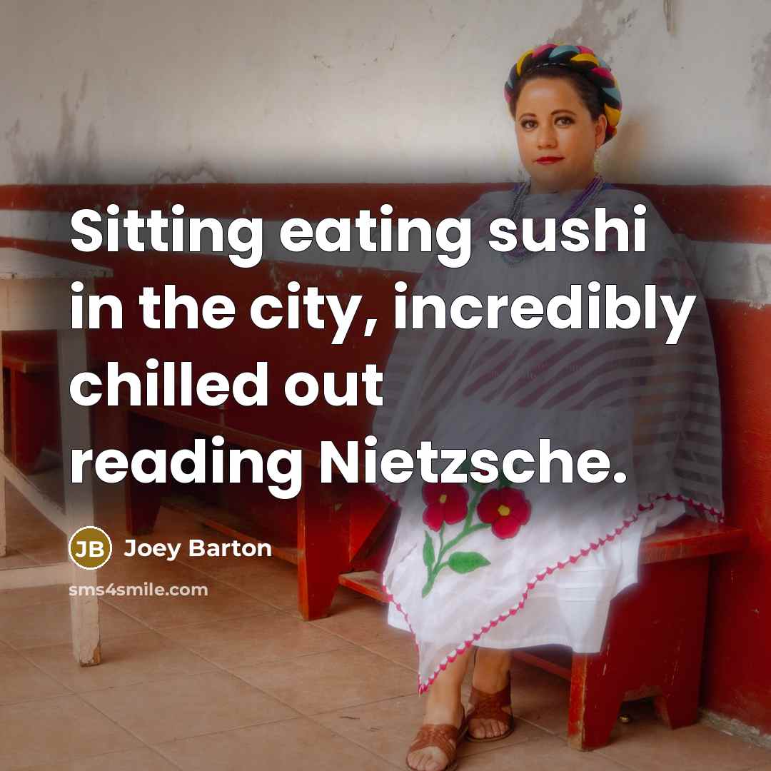 “Sitting eating sushi in the city, incredibly chilled out reading…” quote by Joey Barton