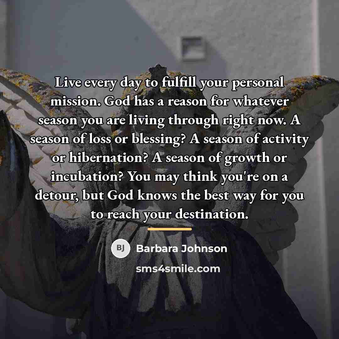 “Live every day to fulfill your personal mission. God has…” quote by Barbara Johnson