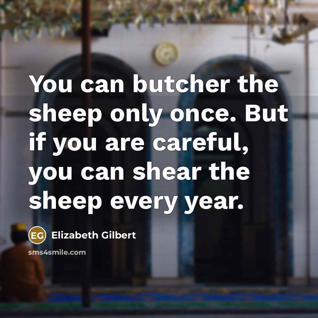 “You can butcher the sheep only once. But if you…” quote by Elizabeth Gilbert