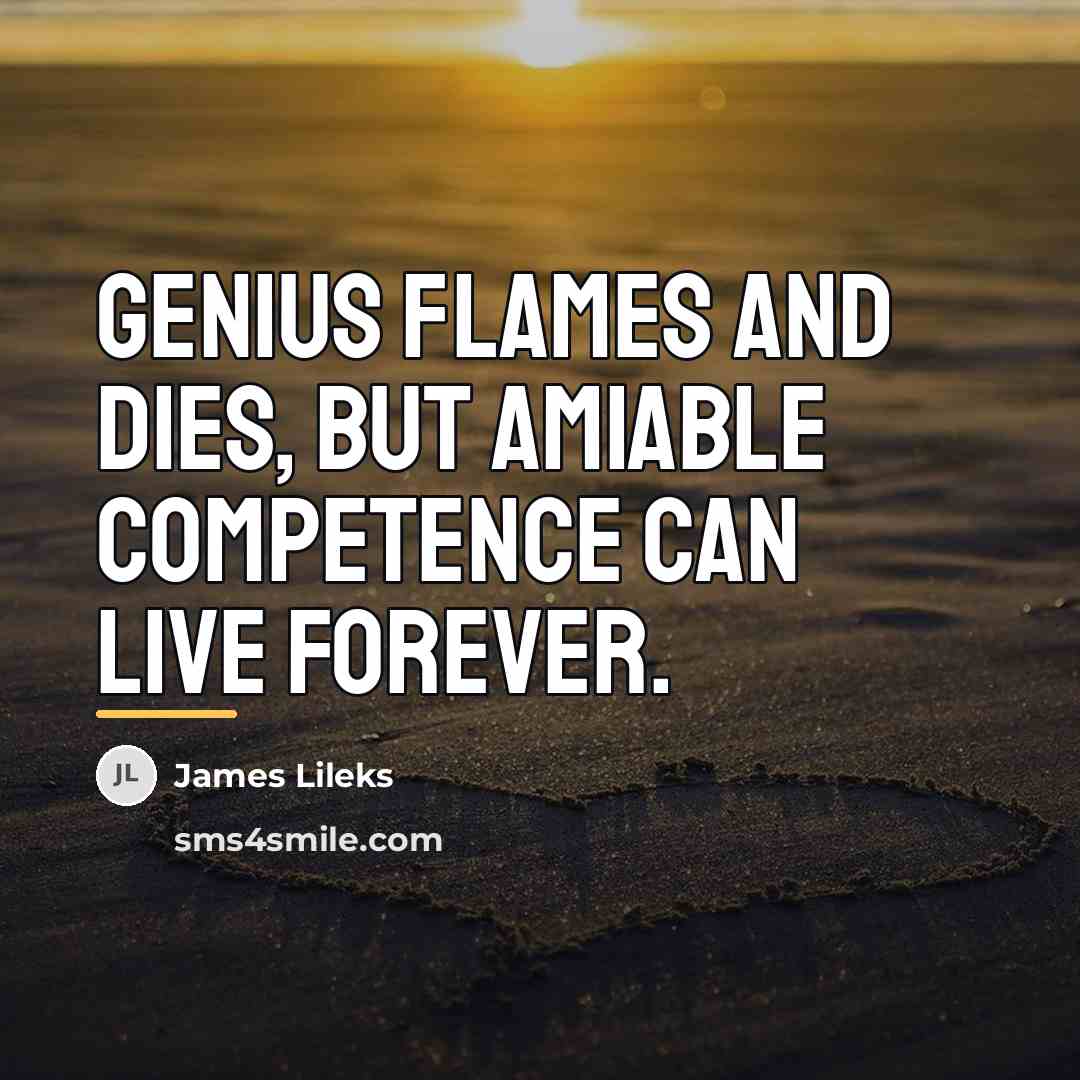 “Genius flames and dies, but amiable competence can live forever.…” quote by James Lileks
