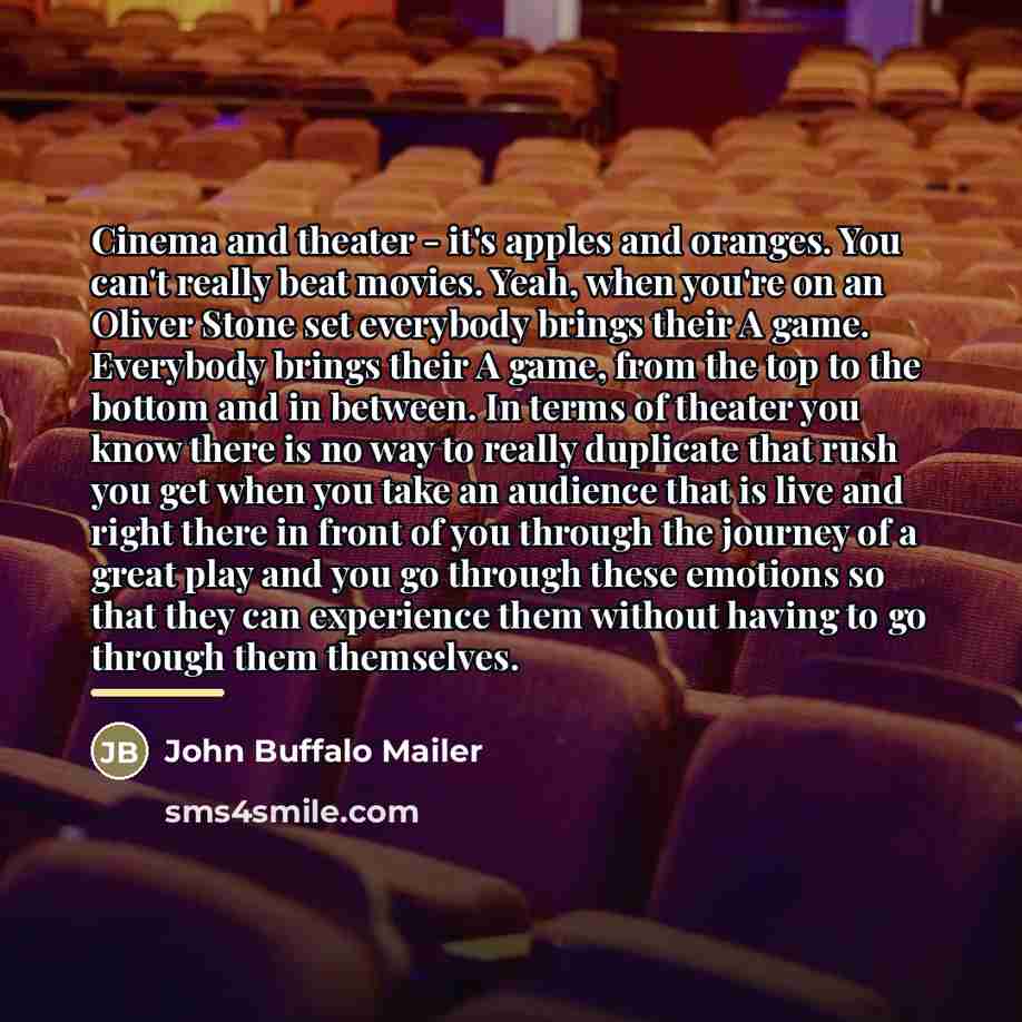 “Cinema and theater - it's apples and oranges. You can't…” quote by John Buffalo Mailer