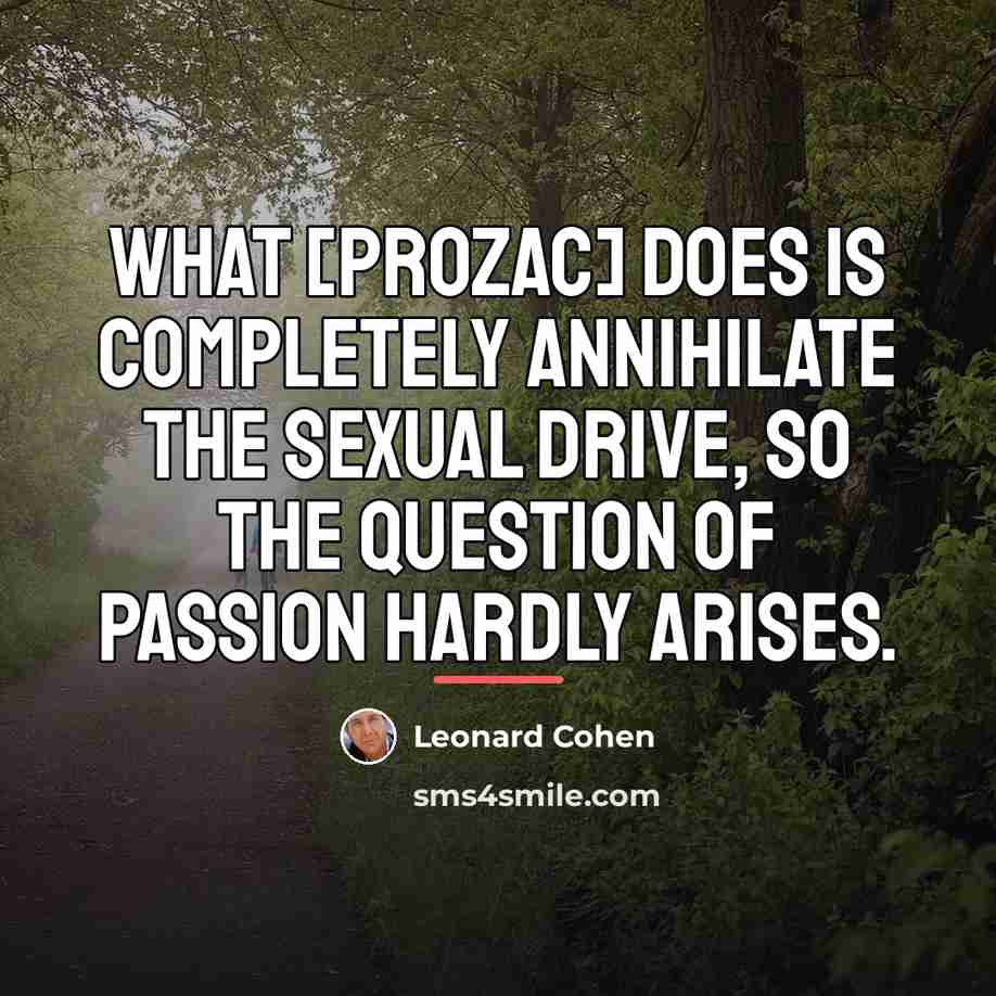“What [Prozac] does is completely annihilate the sexual drive, so…” quote by Leonard Cohen