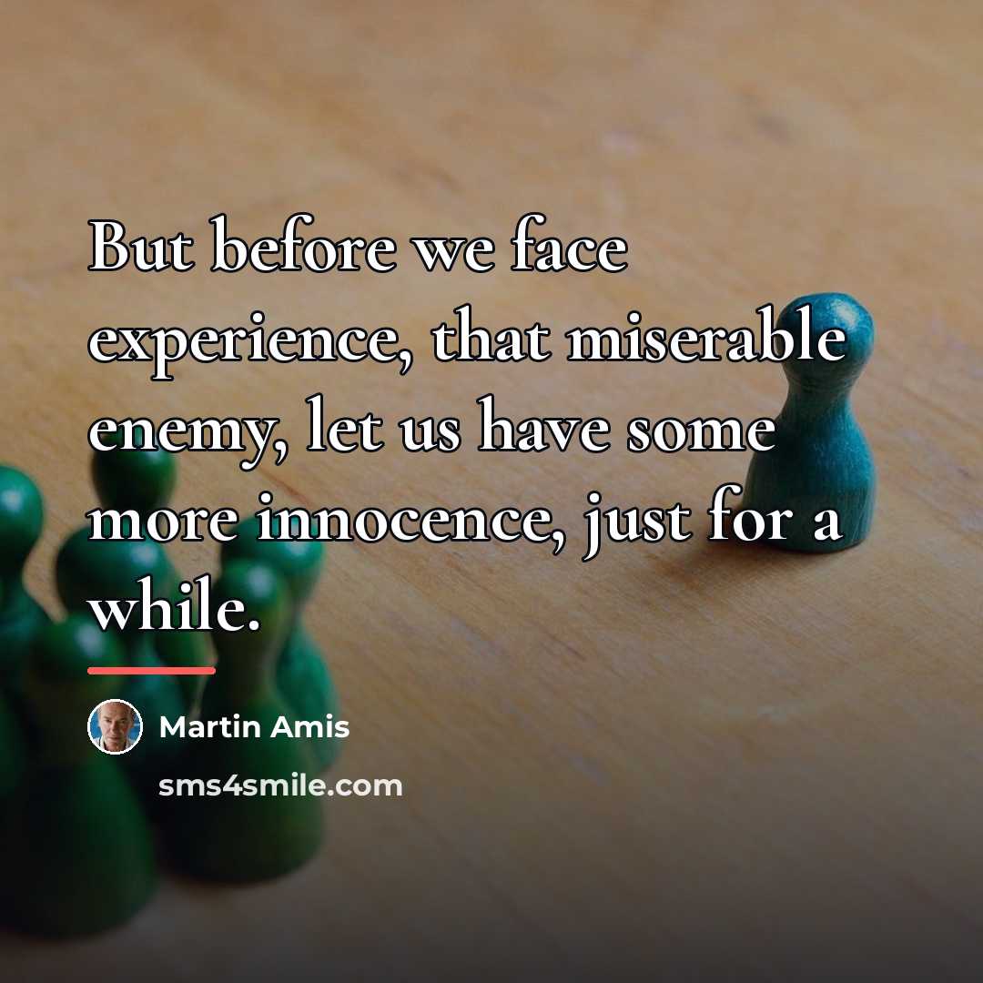 “But before we face experience, that miserable enemy, let us…” quote by Martin Amis