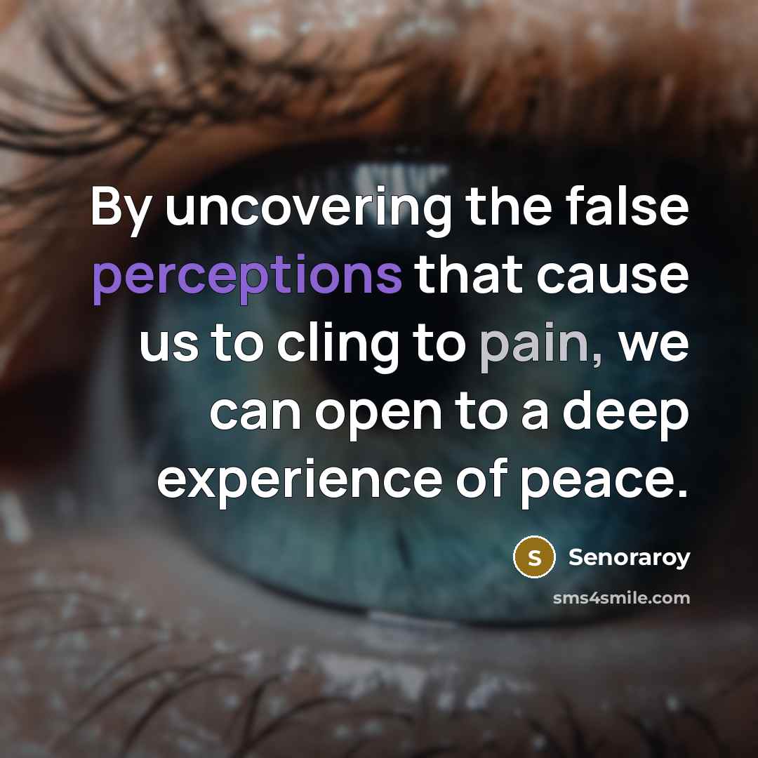 “By uncovering the false perceptions that cause us to cling to pain, we can open to a deep experience of peace.” quote by Senoraroy