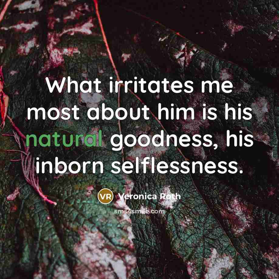 “What irritates me most about him is his natural goodness,…” quote by Veronica Roth
