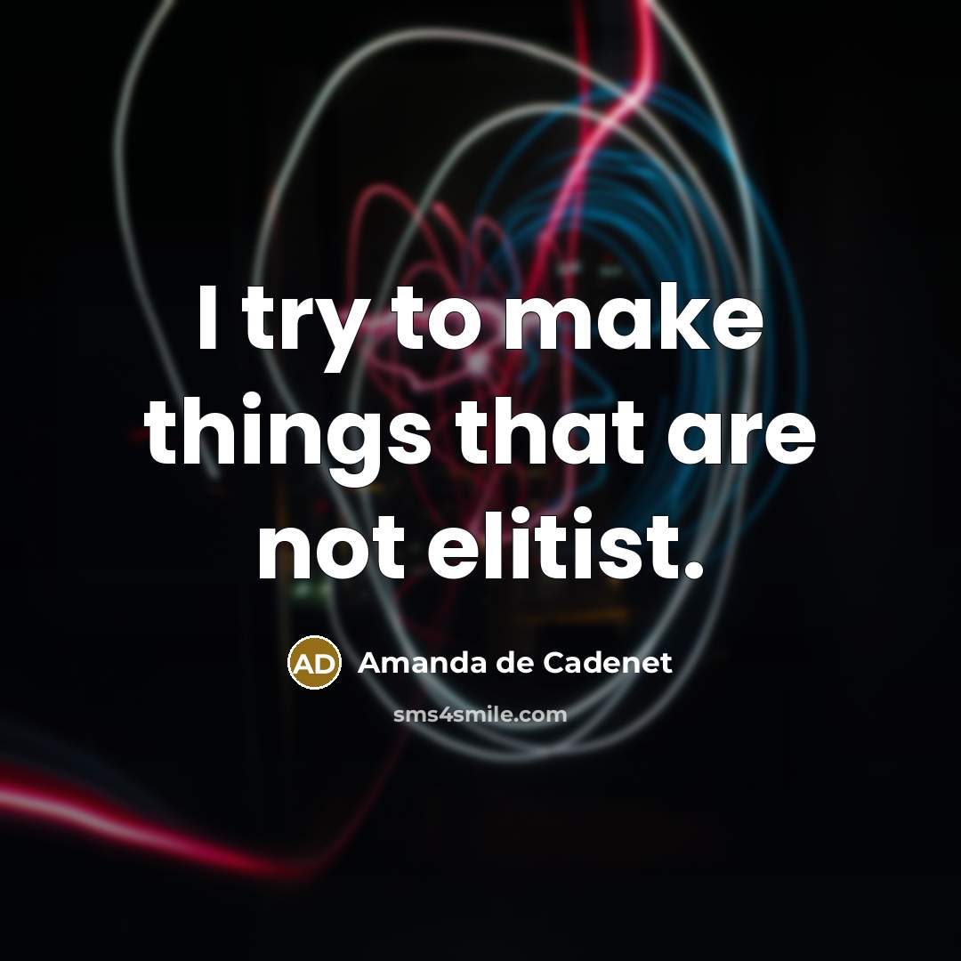 “I try to make things that are not elitist.…” quote by Amanda de Cadenet