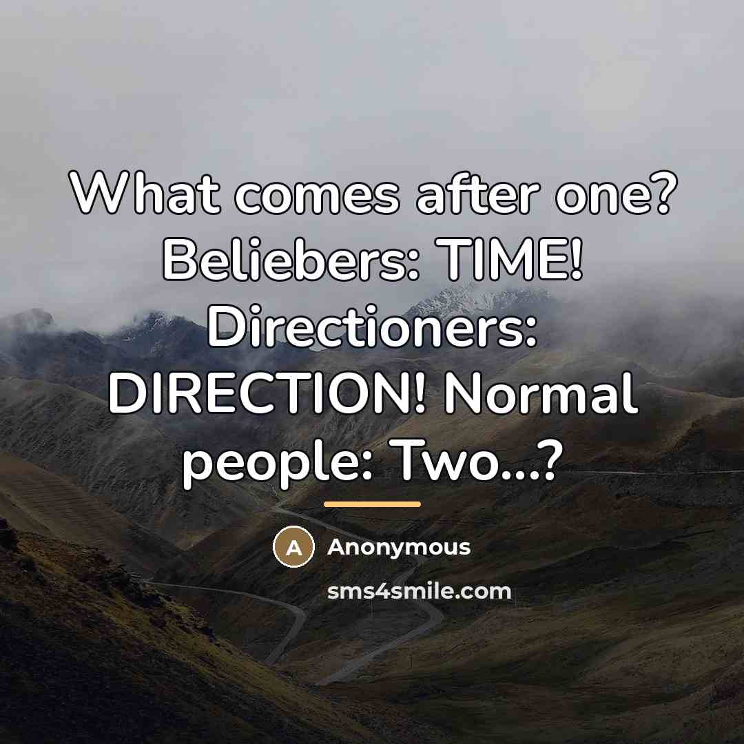 “What comes after one? Beliebers: TIME! Directioners: DIRECTION! Normal people:…” quote by Anonymous