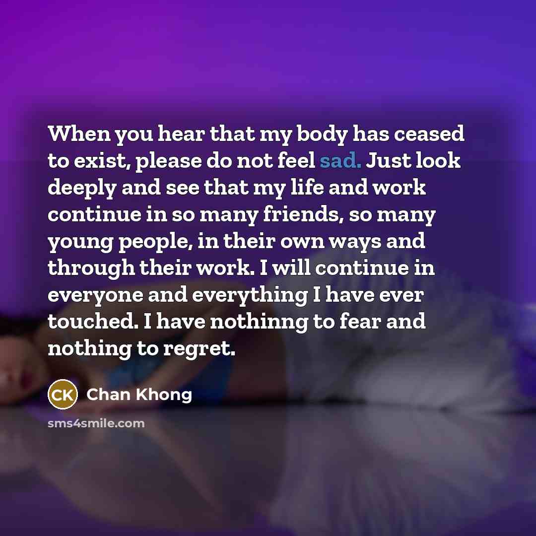 “When you hear that my body has ceased to exist,…” quote by Chan Khong