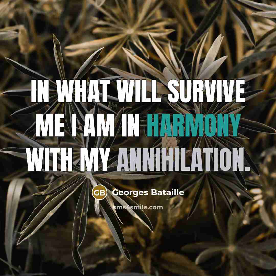 “In what will survive me I am in harmony with…” quote by Georges Bataille