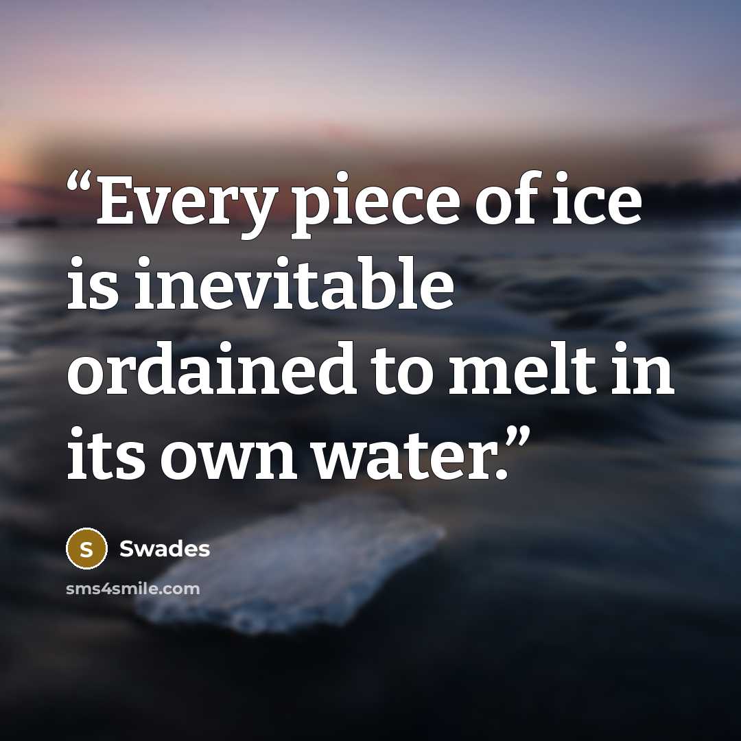 “Every piece of ice is inevitable ordained to melt in its own water.” quote by Swades