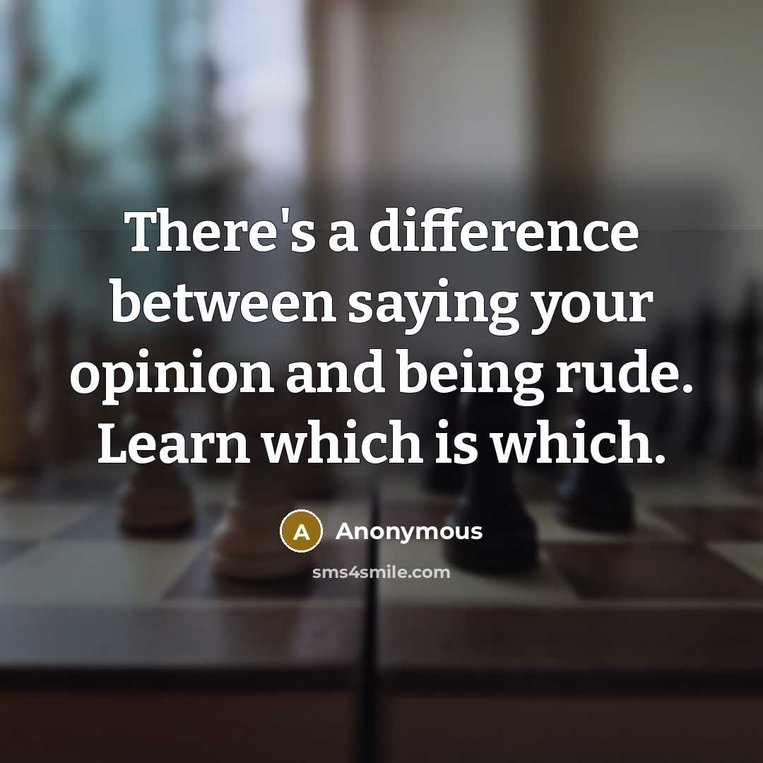 “There's a difference between saying your opinion and being rude. Learn which is which.” quote by Anonymous