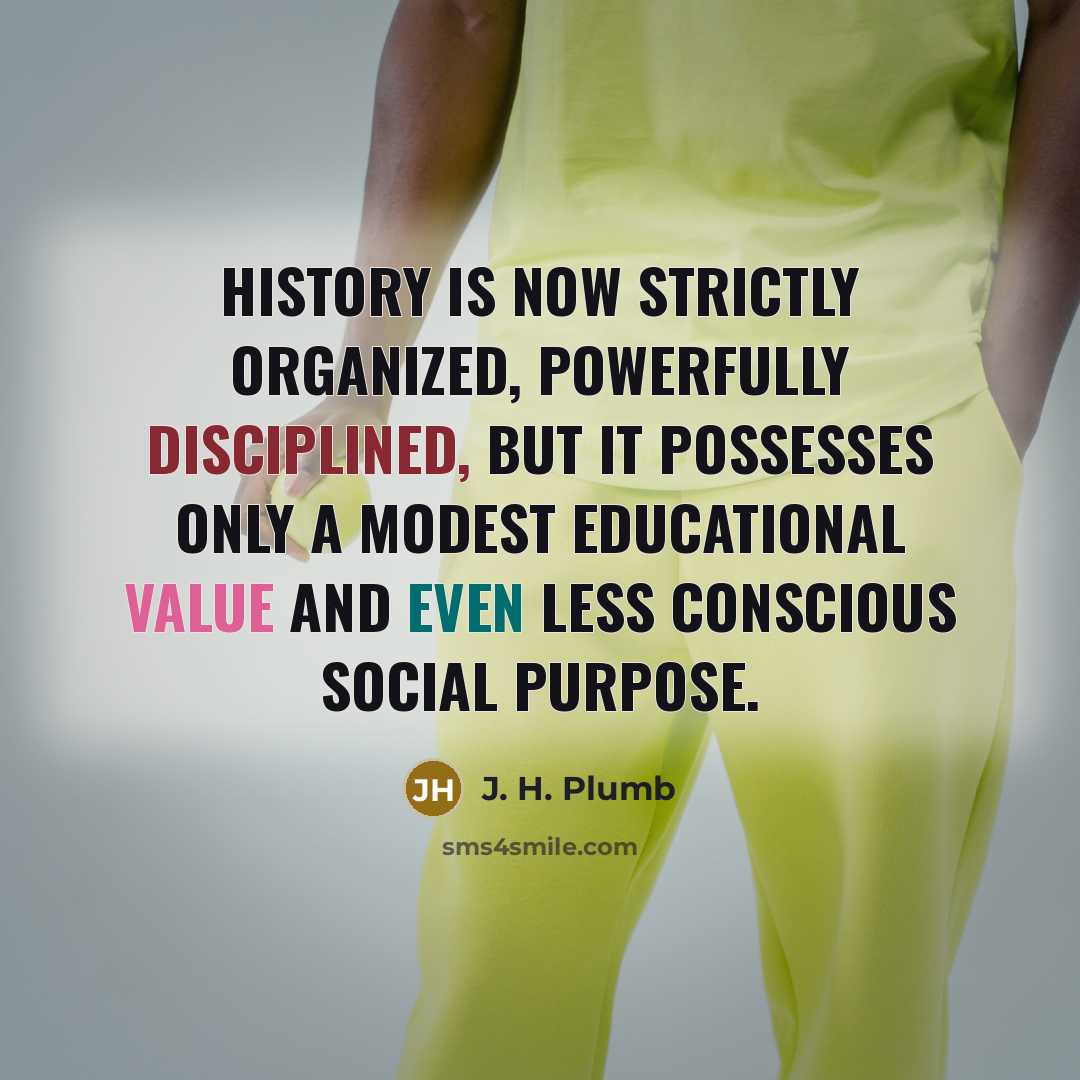 “History is now strictly organized, powerfully disciplined, but it possesses…” quote by J. H. Plumb