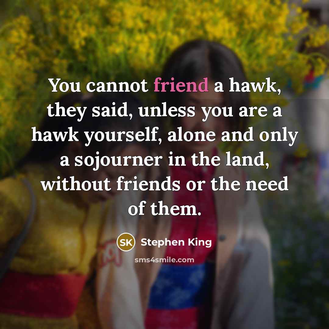 “You cannot friend a hawk, they said, unless you are…” quote by Stephen King