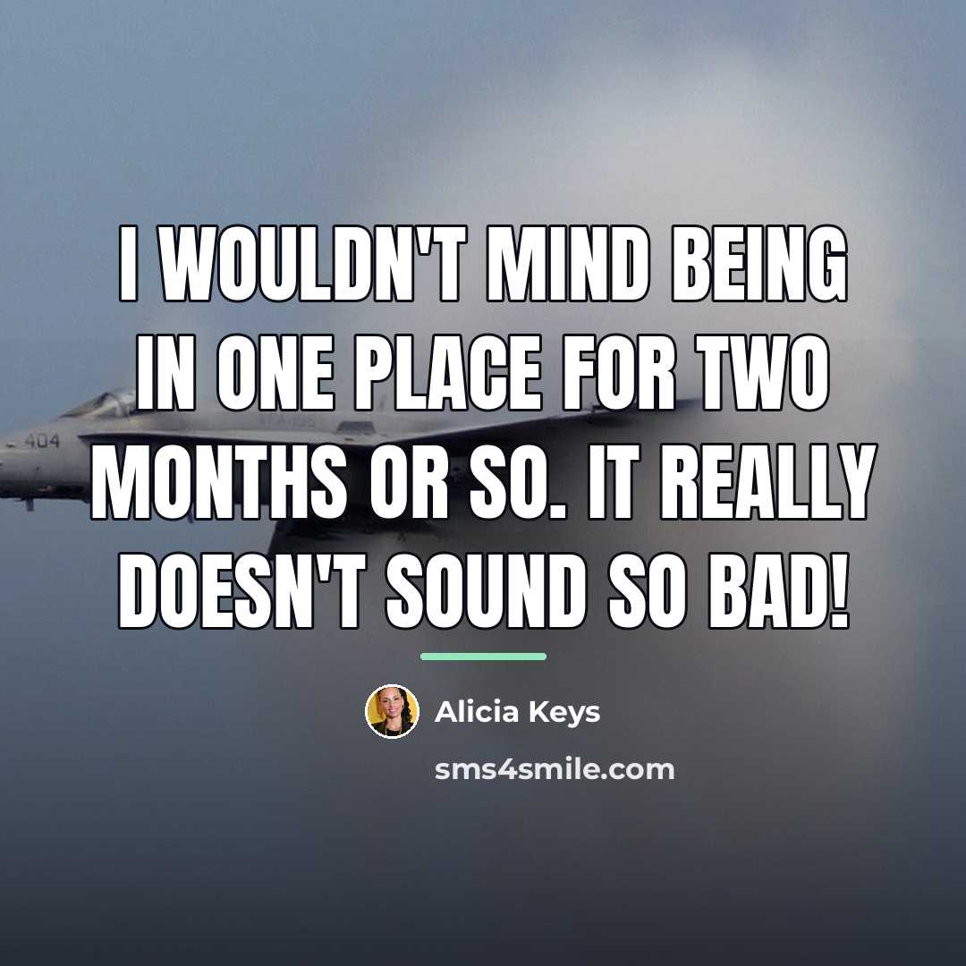 “I wouldn't mind being in one place for two months…” quote by Alicia Keys