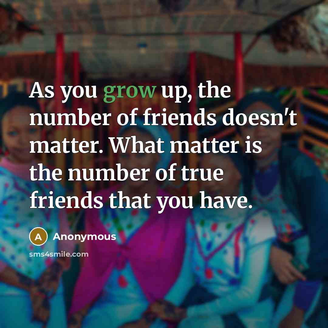“As you grow up, the number of friends doesn't matter.…” quote by Anonymous