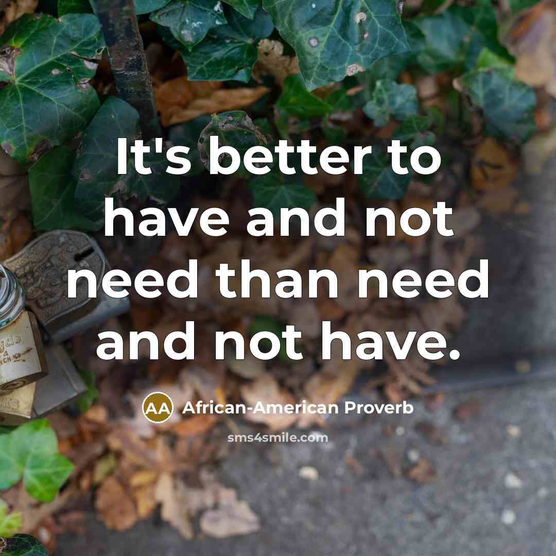 “It's better to have and not need than need and…” quote by African-American Proverb