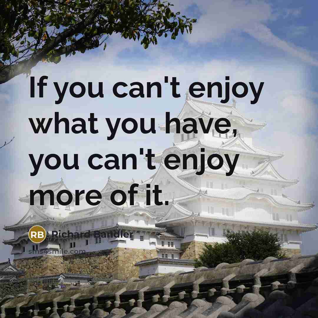 “If you can't enjoy what you have, you can't enjoy…” quote by Richard Bandler