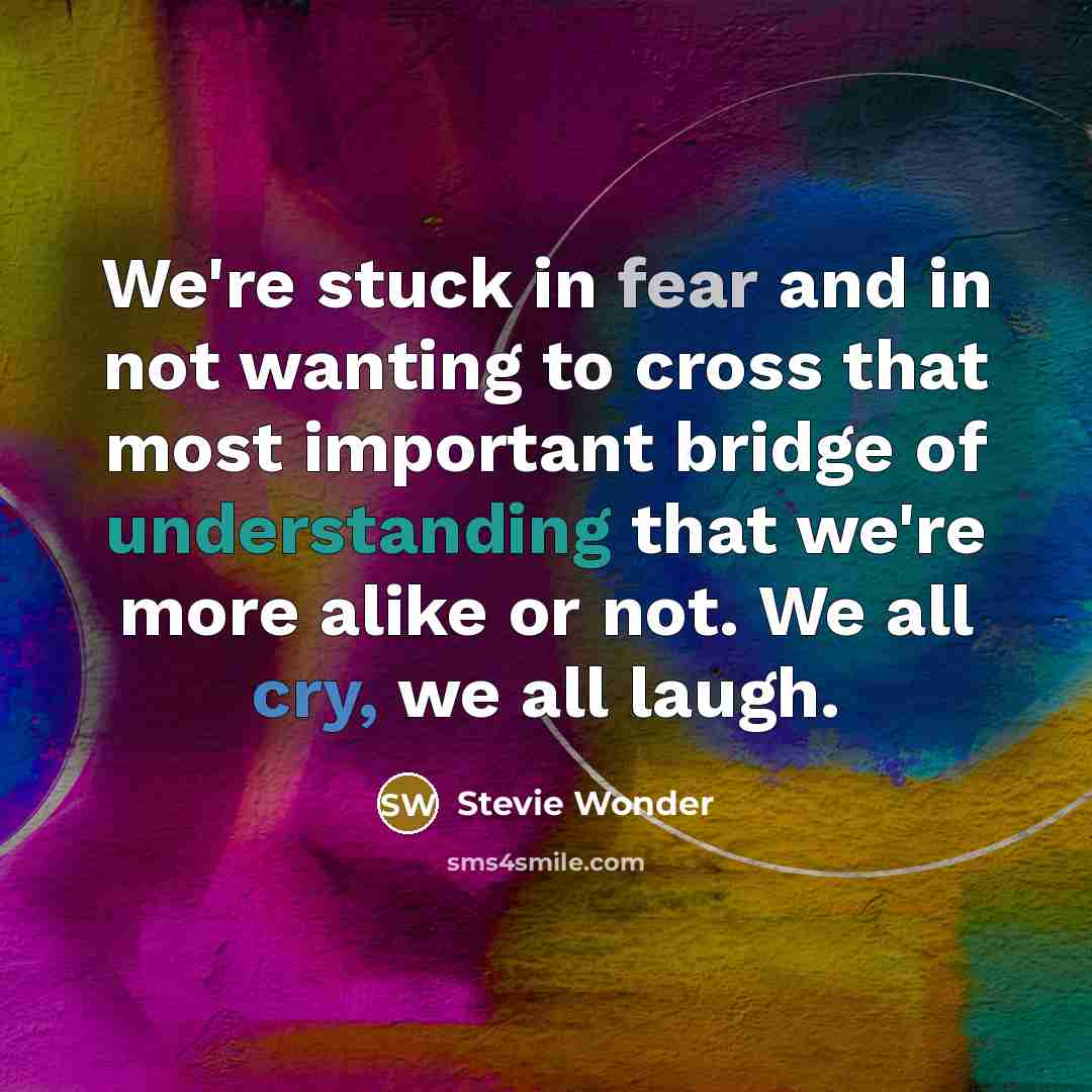 “We're stuck in fear and in not wanting to cross…” quote by Stevie Wonder