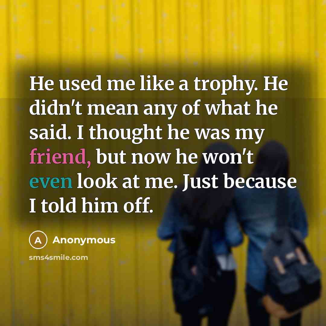“He used me like a trophy. He didn't mean any…” quote by Anonymous