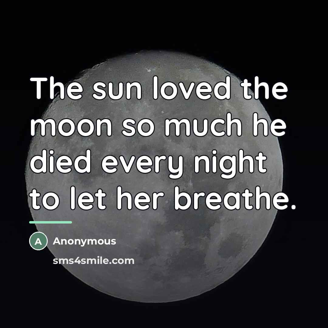 “The sun loved the moon so much he died every…” quote by Anonymous