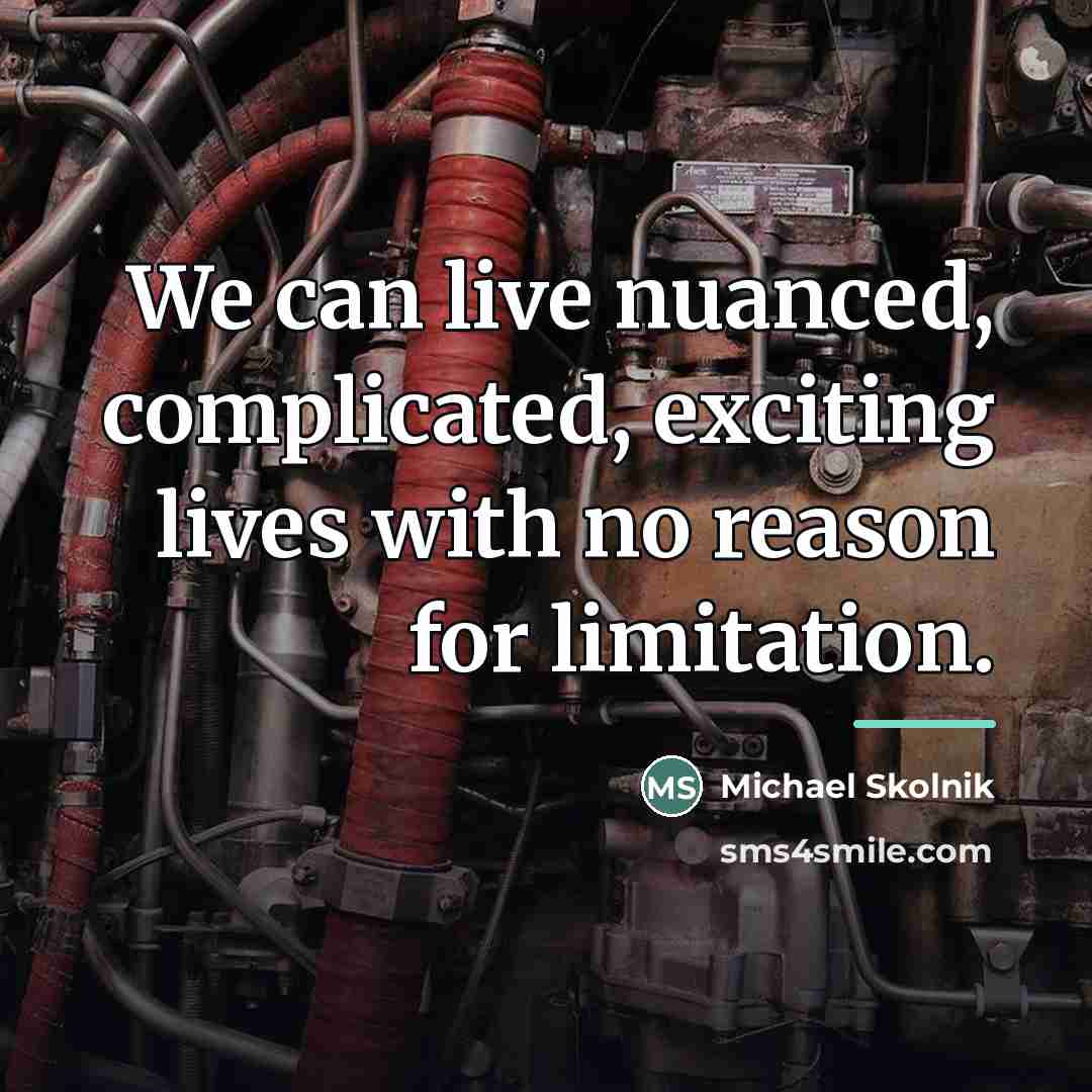 “We can live nuanced, complicated, exciting lives with no reason…” quote by Michael Skolnik
