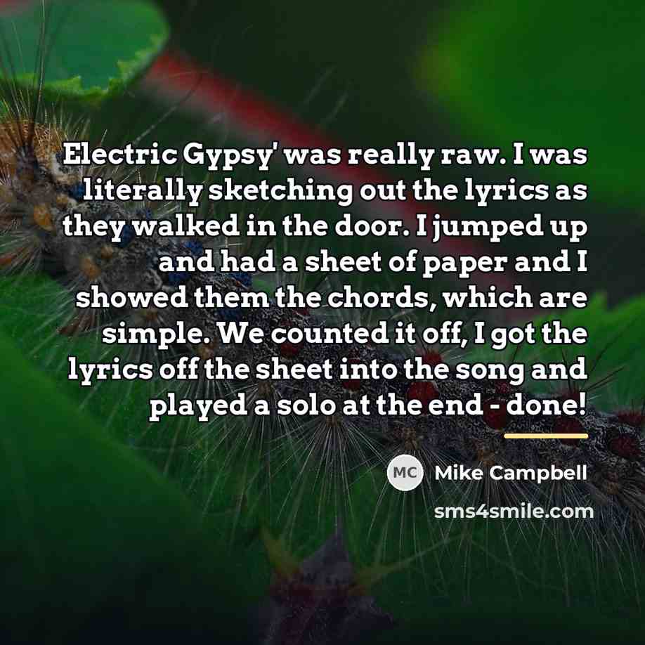 “Electric Gypsy' was really raw. I was literally sketching out…” quote by Mike Campbell