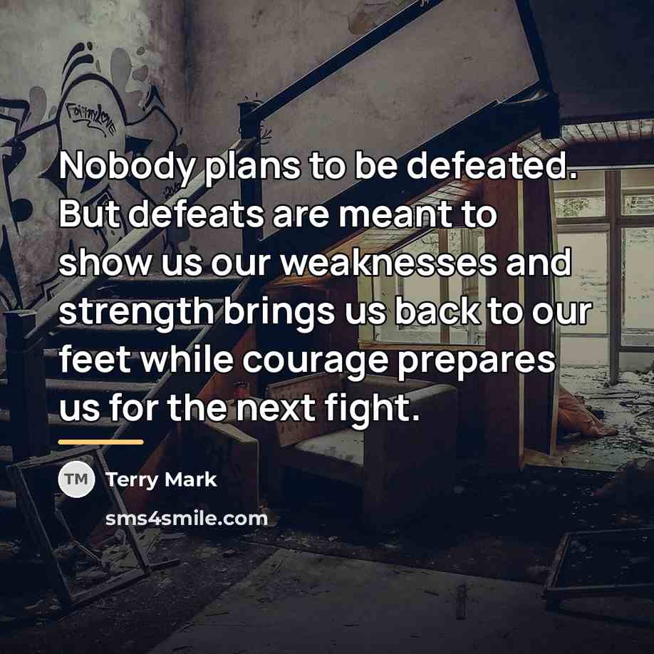 “Nobody plans to be defeated. But defeats are meant to…” quote by Terry Mark