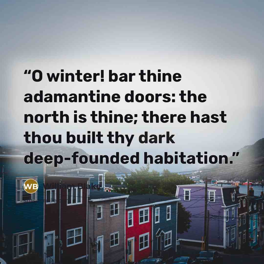 “O winter! bar thine adamantine doors: the north is thine; there hast thou built thy dark deep-founded habitation.” quote by William Blake