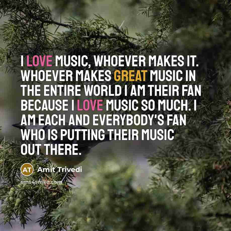 “I love music, whoever makes it. Whoever makes great music…” quote by Amit Trivedi