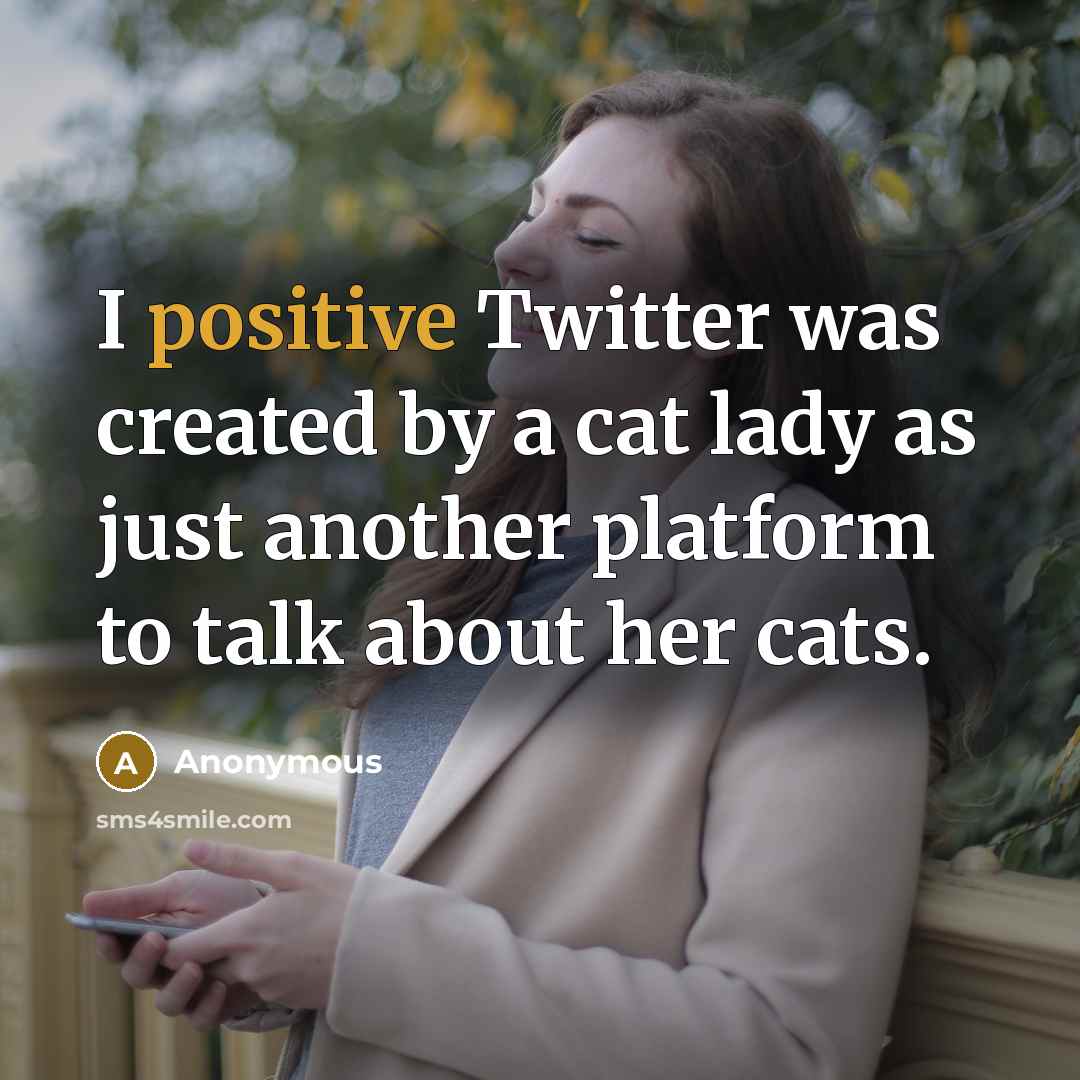 “I positive Twitter was created by a cat lady as just another platform to talk about her cats.” quote by Anonymous