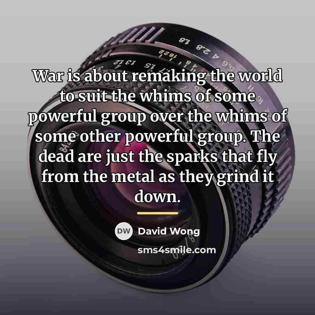 “War is about remaking the world to suit the whims…” quote by David Wong
