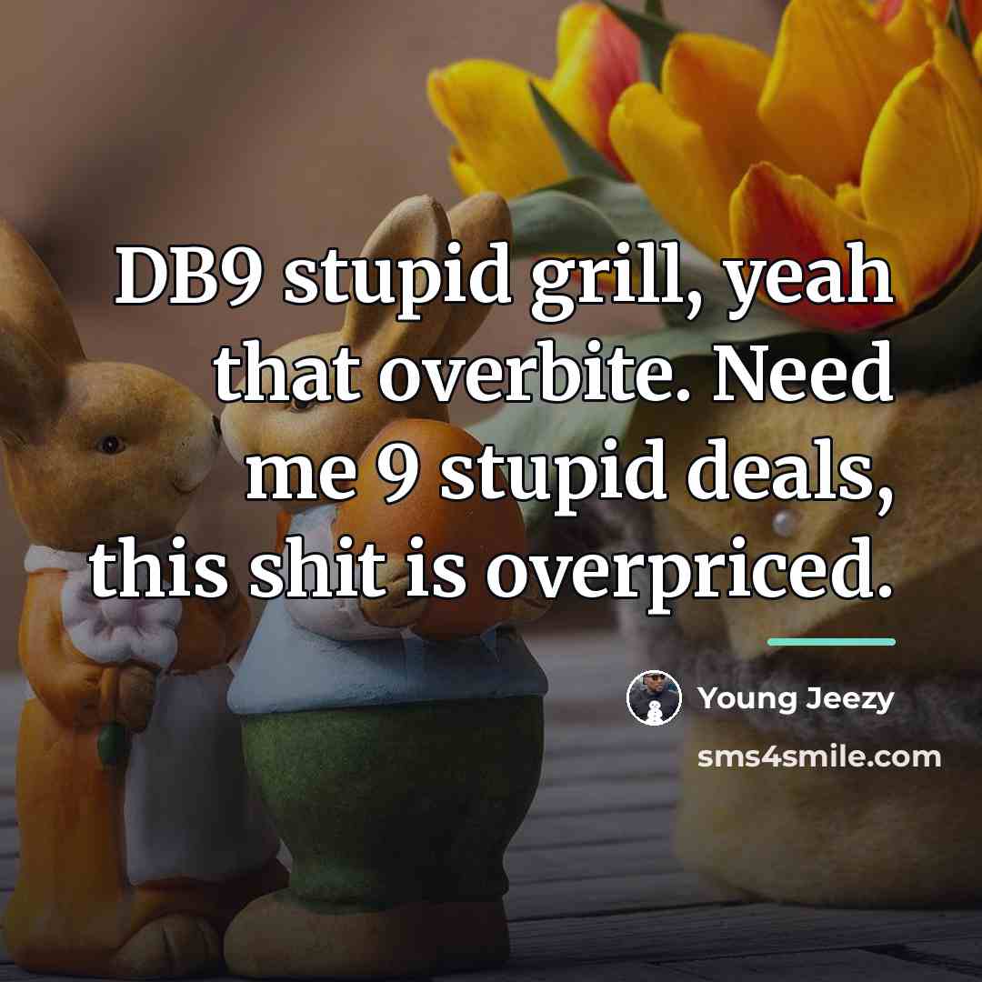 “DB9 stupid grill, yeah that overbite. Need me 9 stupid…” quote by Young Jeezy