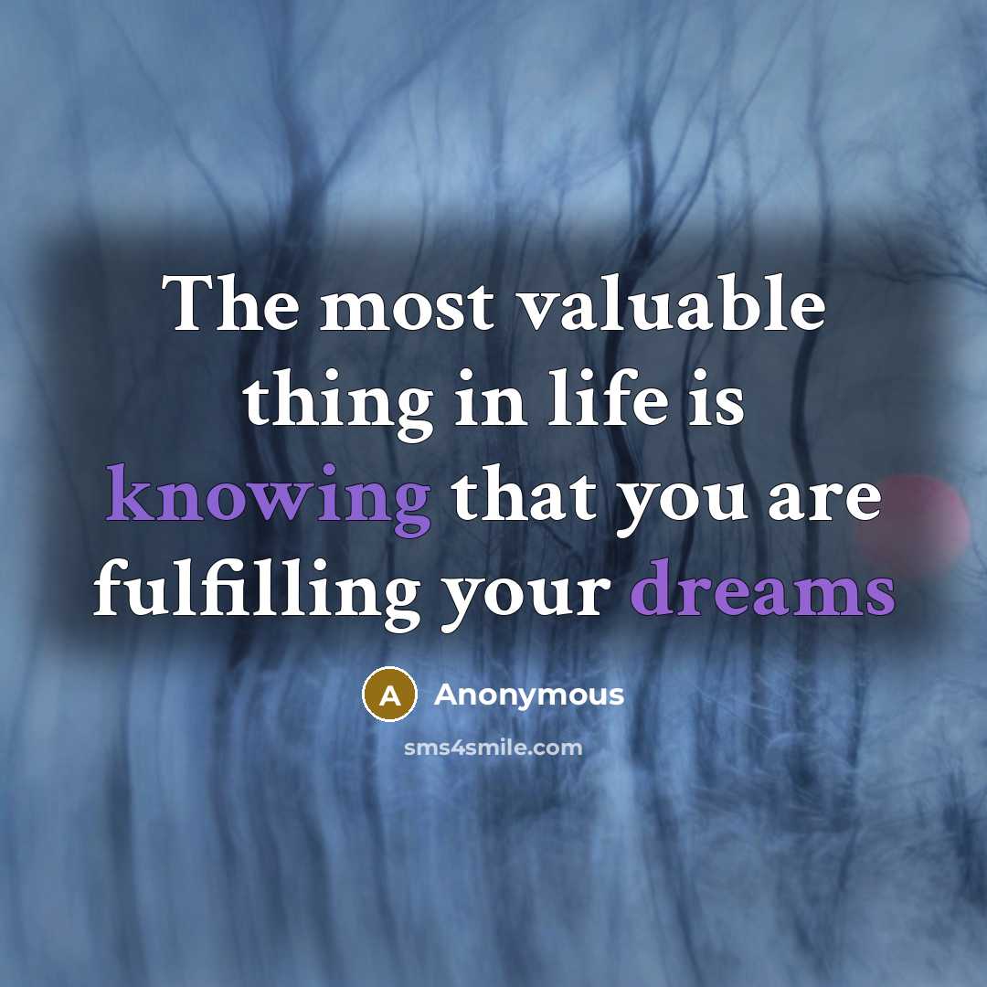 “The most valuable thing in life is knowing that you are fulfilling your dreams” quote by Anonymous