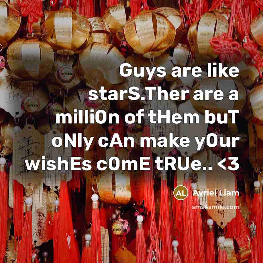 “Guys are like starS.Ther are a milli0n of tHem buT oNly cAn make y0ur wishEs c0mE tRUe..” quote by Avriel Liam