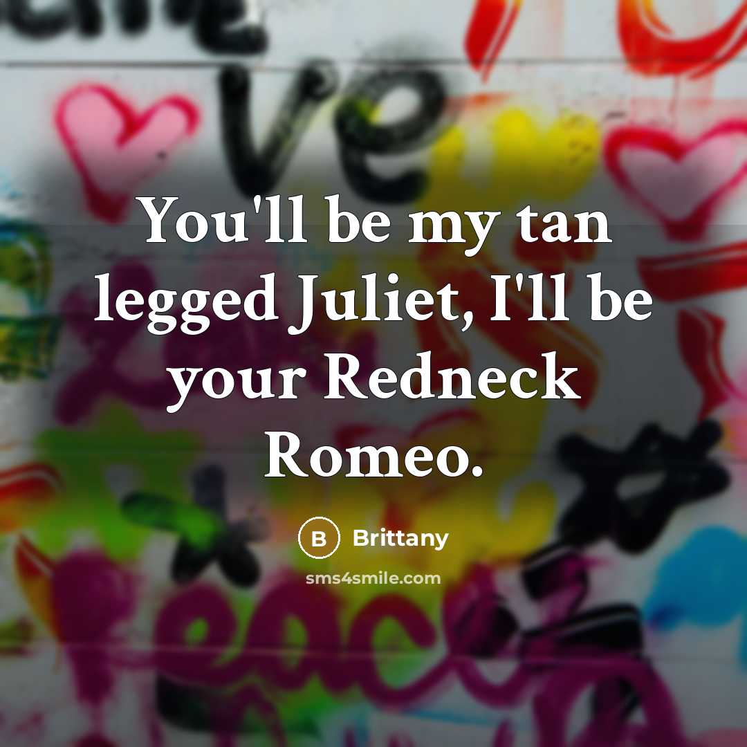 “You'll be my tan legged Juliet, I'll be your Redneck…” quote by Brittany