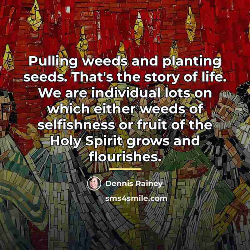 “Pulling weeds and planting seeds. That's the story of life.…” quote by Dennis Rainey