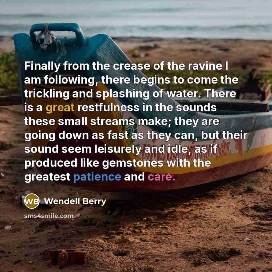 “Finally from the crease of the ravine I am following,…” quote by Wendell Berry