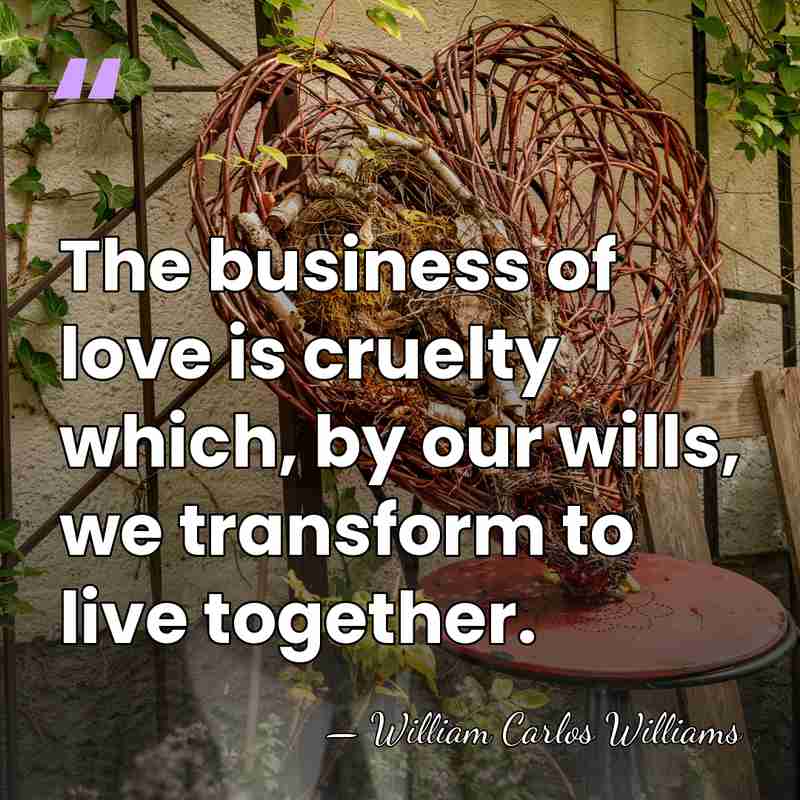 The business of love is cruelty which, by our wills, we transform&hellip; - William Carlos Williams