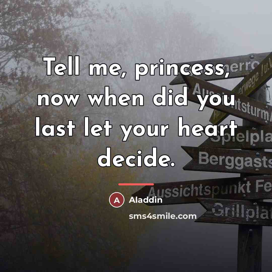 “Tell me, princess, now when did you last let your…” quote by Aladdin