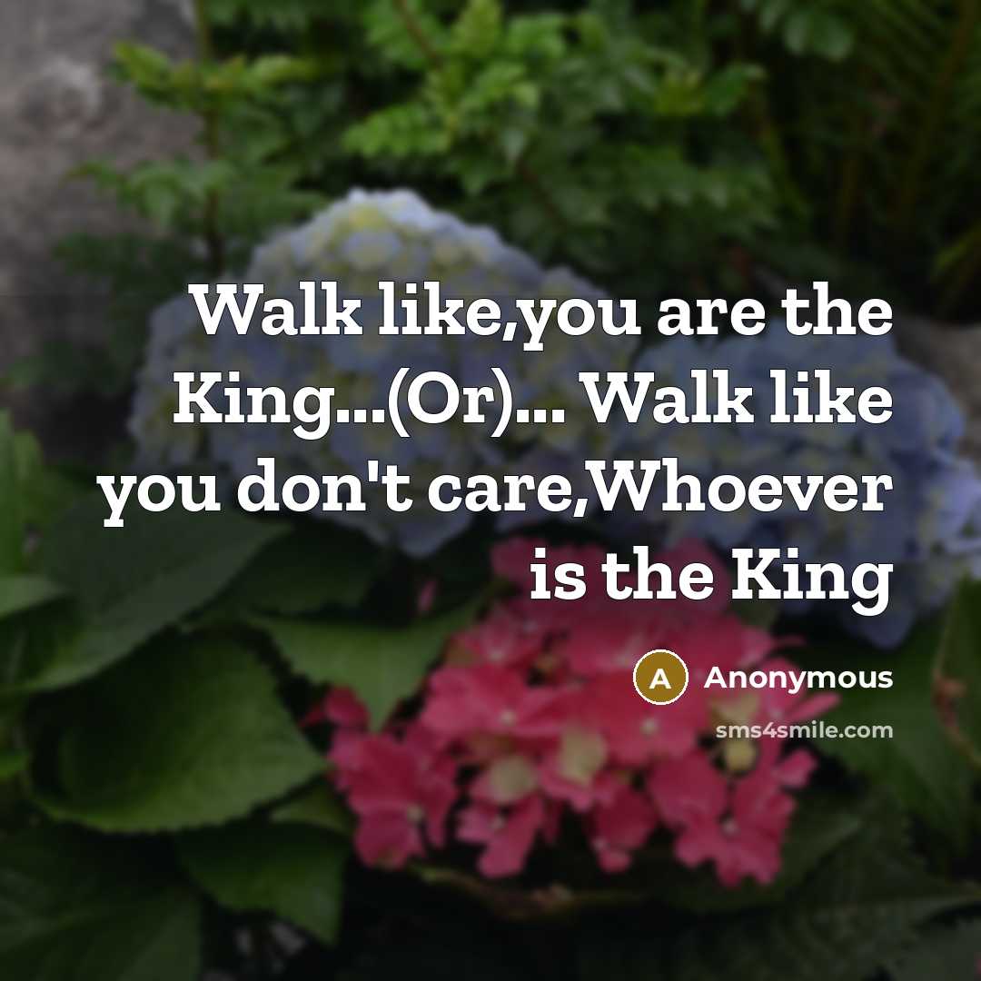 “Walk like,you are the King...(Or)... Walk like you don't care,Whoever…” quote by Anonymous