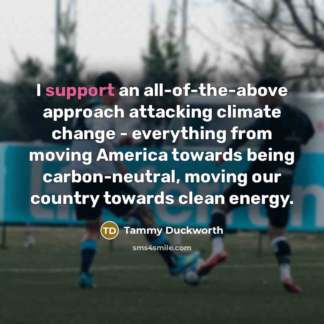 “I support an all-of-the-above approach attacking climate change - everything…” quote by Tammy Duckworth