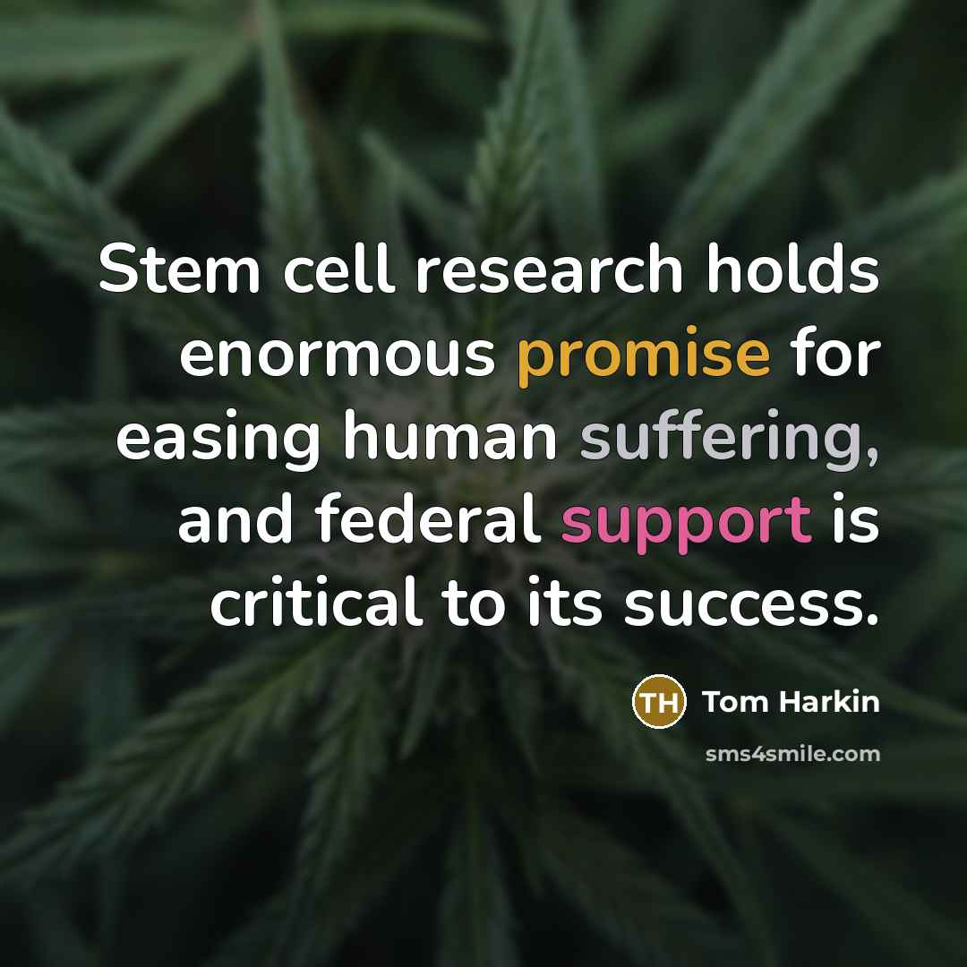 “Stem cell research holds enormous promise for easing human suffering,…” quote by Tom Harkin