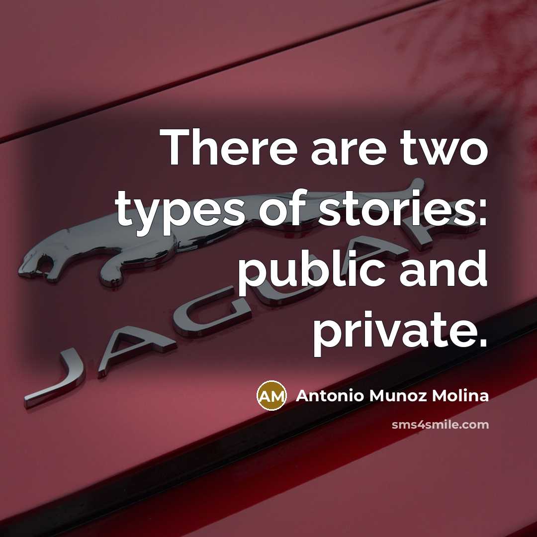 “There are two types of stories: public and private.…” quote by Antonio Munoz Molina