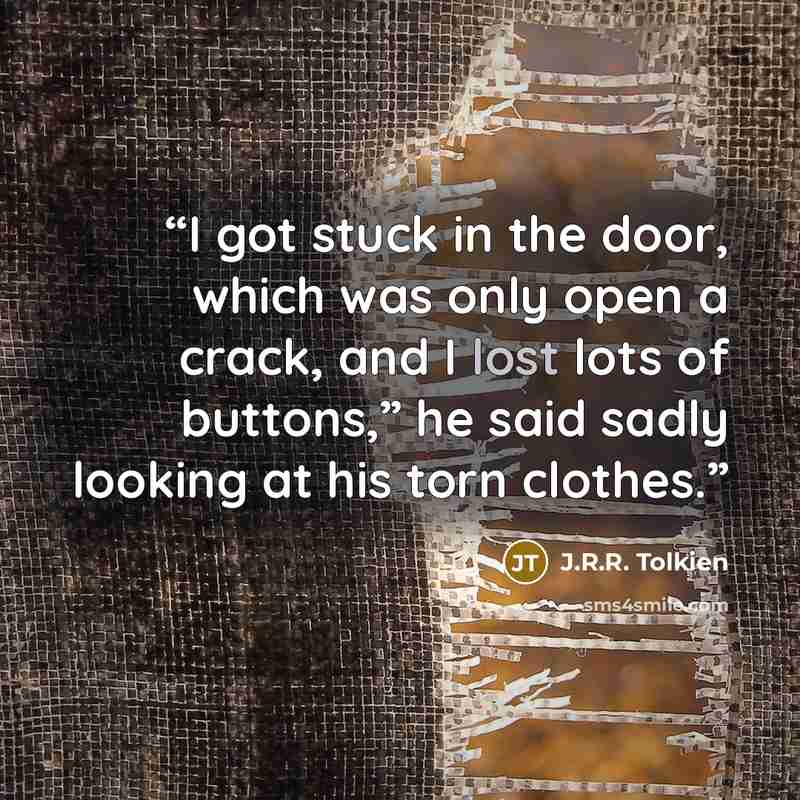 “I got stuck in the door, which was only open a crack, and I lost lots of buttons,” he said sadly looking at his torn clothes.” quote by J.R.R. Tolkien